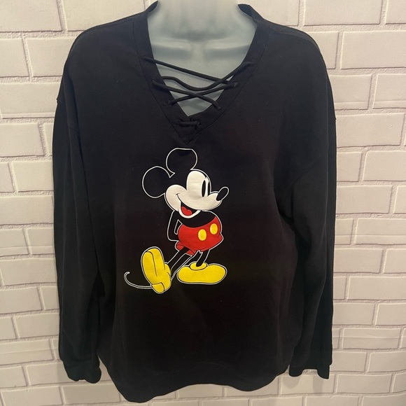 Disney Mickey Mouse Lace-Up V-Neck Black Sweatshirt - Size XL (15-17) - Picture 4 of 6